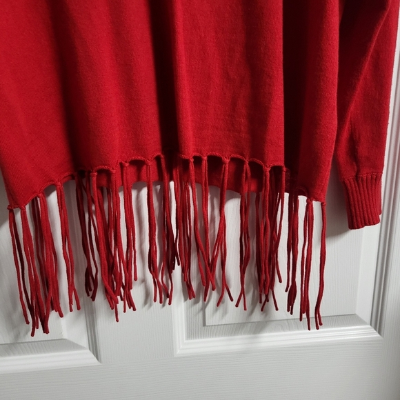 Michael Michael Kors - Red,Cowl Neck, Fringed Sweater - Size S Valentine's Day - Picture 5 of 7